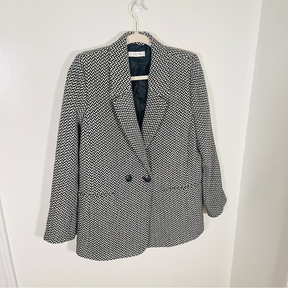 NEW Anine Bing Fishbone Blazer Black Off-White Relaxed Fit Preppy Academia Wool - Picture 3 of 10